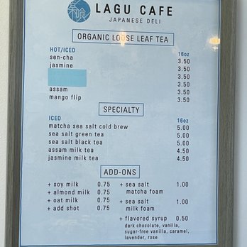 Lagu Cafe - Drink menu 1 - Cafes Near Me - Irvine, California