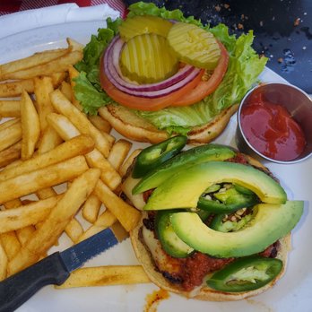 Centifonti's Restaurant - Chorizo burger , comes with avocado and fresh jalapeño slices,  and side of fries - Desserts Near Me - La Mesa, California