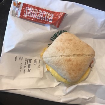 Starbucks - Get the bacon, egg and Gouda breakfast sandwich with sriracha. You won't be disappointed! - Coffee & Tea Near Me - Belleville, Michigan Starbucks - Get the bacon, egg and Gouda breakfast sandwich with sriracha. You won't be disappointed! - Coffee & Tea Near Me - Belleville, Michigan