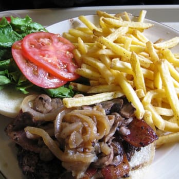 Mid-Mountain Lodge - Burger with grilled onions, sauteed mushrooms, bacon, lettuce and tomato! - American Near Me - Park City, Utah