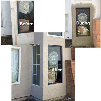 Jp Painting - Homemade stained glass window needed the stucco even out and squared. - Painters Near Me Jp Painting - Homemade stained glass window needed the stucco even out and squared. - Painters Near Me