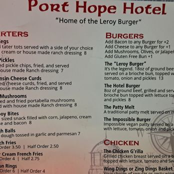 Port Hope Hotel - Menu - Burgers Near Me - Port Hope, Michigan Port Hope Hotel - Menu - Burgers Near Me - Port Hope, Michigan