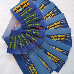 Popcorn World - Gift cards purchase them and implements $10 to $200. Use them at any of our Popcorn World locations, they never expire.