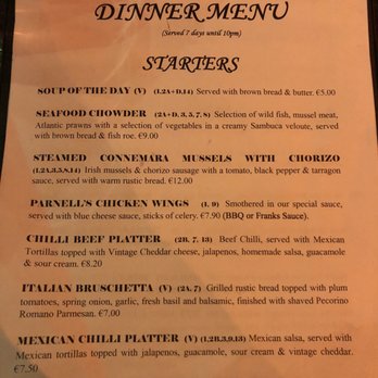 The Parnell Heritage Bar & Grill - Starters menu - Irish Near Me - Dublin, D The Parnell Heritage Bar & Grill - Starters menu - Irish Near Me - Dublin, D
