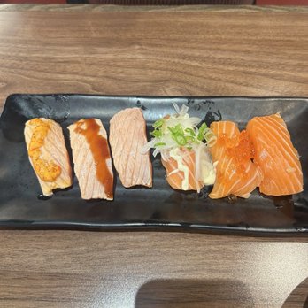 Waka Sakura - Salmon assortment - Conveyor Belt Sushi Near Me - Irvine, California Waka Sakura - Salmon assortment - Conveyor Belt Sushi Near Me - Irvine, California