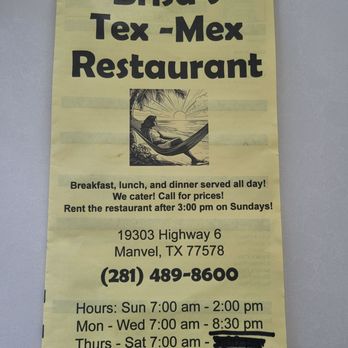 Brisa's Tex Mex Restaurant - Brisa's Tex-Mex Menu - Mexican Near Me - Manvel, Texas