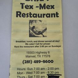 Brisa's Tex Mex Restaurant - Brisa's Tex-Mex Menu
