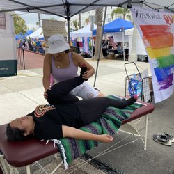 Massage With Monica - Monica providing hip stretch and ankle mobilization for better flexibility.