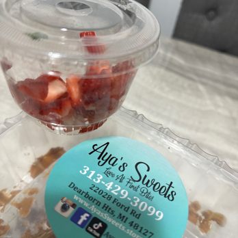 Aya’s Sweets - a container of strawberries and a cup of yogurt - Custom Cakes Near Me - Dearborn Heights, Michigan