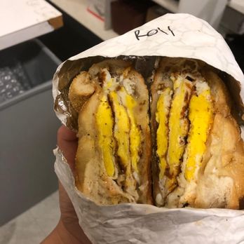 Hand Rolled Bagels - 3 egg, turkey bacon and cheese on a roll - Bagels Near Me - New Hyde Park, New York Hand Rolled Bagels - 3 egg, turkey bacon and cheese on a roll - Bagels Near Me - New Hyde Park, New York