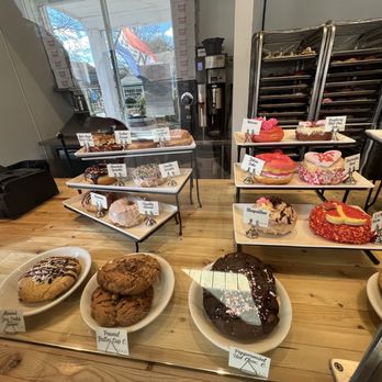 Deviant Donuts - display of donuts from february 2025 (valentine's day) - Donuts Near Me - Mystic, Connecticut