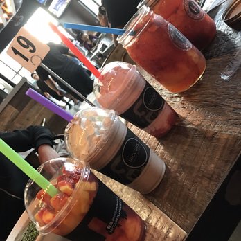 Hiccups Veo Cafe - Drinksssss ! 3 Chamoy Mango's, a strawberry something and a Horchata Mocha with whip cream. - Asian Fusion Near Me - Carson, California
