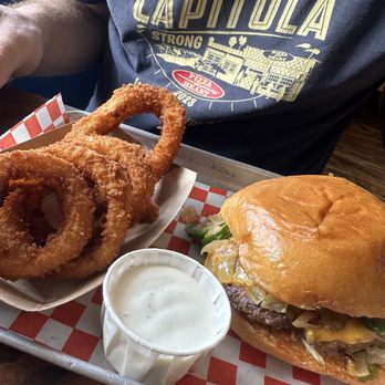 Kohala Burger & Taco - Original burger (beef patty) with side of onion rings - Burgers Near Me - Kawaihae, Hawaii Kohala Burger & Taco - Original burger (beef patty) with side of onion rings - Burgers Near Me - Kawaihae, Hawaii