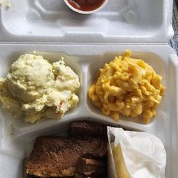 Red Wagon - Brisket entree with potatoe salad, mac-n-cheese, and cornbread.