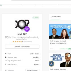 007 Intel Private Investigations - In 4 short months on Fiverr, we've amassed over 50+ perfect 5-star reviews.