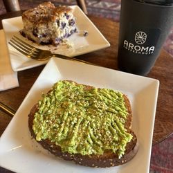Avocado toast 10/10 They use real avocado rather than a spread. Delish! Blueberry coffee cake 10/10 moist but crunchy on top.