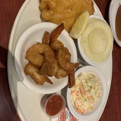 Archie's Seafood Restaurants - Haddock with hand breaded shrimp and mashed potatoes.