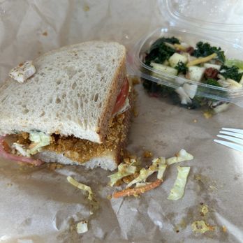 Mendocino Farms - 1/2 not fried chicken sandwich and small deli kale apple salad - Sandwiches Near Me - Kirkland, Washington Mendocino Farms - 1/2 not fried chicken sandwich and small deli kale apple salad - Sandwiches Near Me - Kirkland, Washington