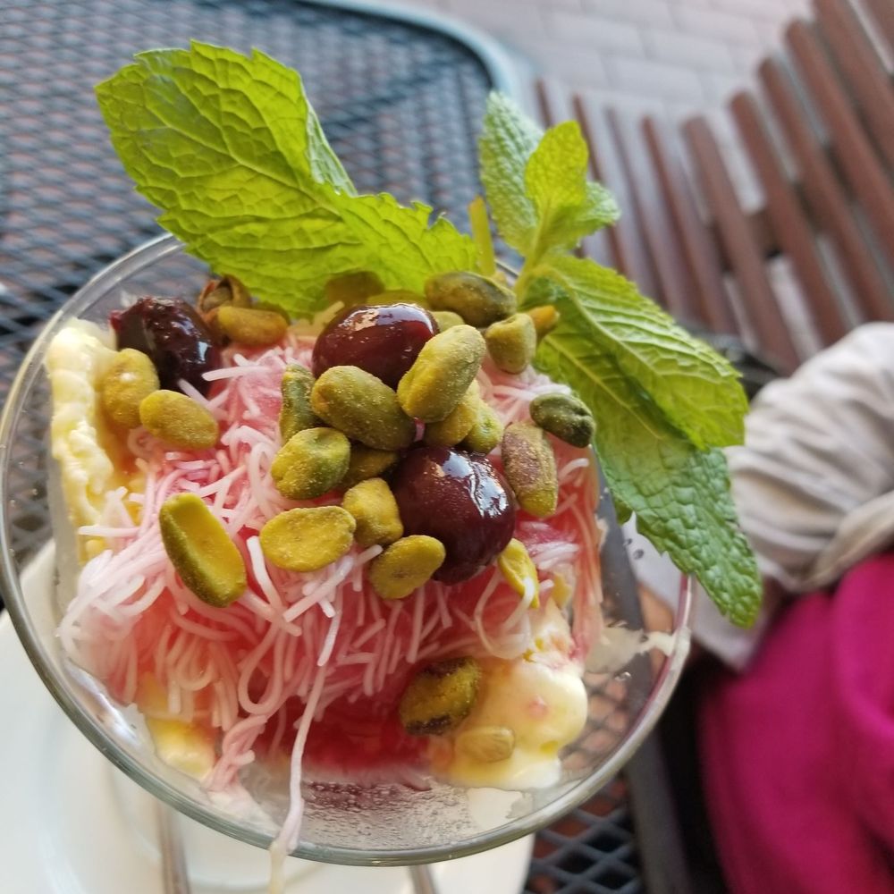 Kababbq Grill & Café - Pistachio ice cream desert with lemon and sour cherry... yum! - Persian/Iranian Near Me - San Rafael, California