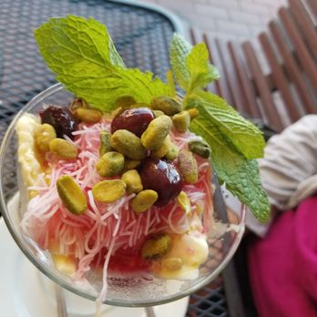 Kababbq Grill & Café - Pistachio ice cream desert with lemon and sour cherry... yum! - Persian/Iranian Near Me - San Rafael, California Kababbq Grill & Café - Pistachio ice cream desert with lemon and sour cherry... yum! - Persian/Iranian Near Me - San Rafael, California