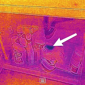 SoCal Home Inspects - Thermal imaging helped identify a cooler area consistent with active moisture beneath this bathroom sink during a home inspection - Home Inspectors Near Me SoCal Home Inspects - Thermal imaging helped identify a cooler area consistent with active moisture beneath this bathroom sink during a home inspection - Home Inspectors Near Me