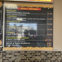 Weekly specials menu