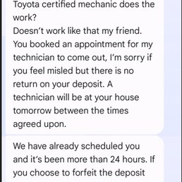 Here is Dewayne Taylor's response to my request for a certified Toyota Mechanic to perform work on my 2023 Toyota Tundra