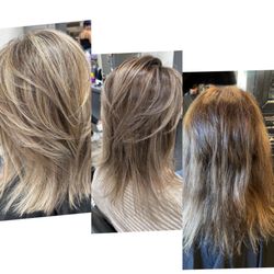 Passion Hair - 3 month Before & After results!-From breaking damaged hair to 1st visit (middle) to blonde highlights and healthy -TY Tommy!!!