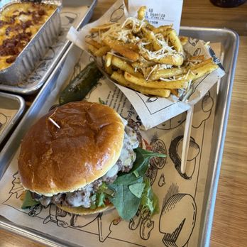 The Melt - Mushroom Swiss burger with added lettuce and tomato #2 garlic parm fries - Sandwiches Near Me - Palo Alto, California The Melt - Mushroom Swiss burger with added lettuce and tomato #2 garlic parm fries - Sandwiches Near Me - Palo Alto, California