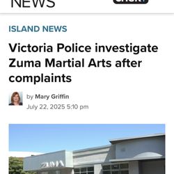 Zuma - Zuma gym news article by CHEK headline "Victoria Police investigate Zuma Martial Arts after complaints"