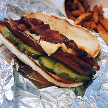 Five Guys - Bacon  hotdog and cheese  oh wait don't forget the pickles gots to have the pickles. - Burgers Near Me - Yonkers, New York