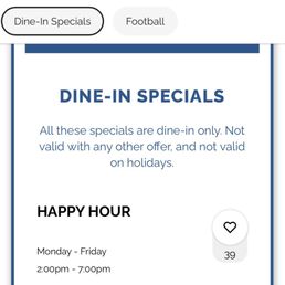 Picture of website showing Saturday happy hour Picture of website showing Saturday happy hour