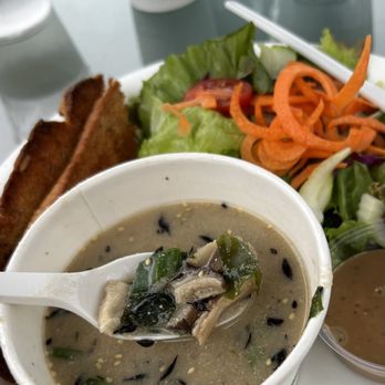 Cafe Ono - Mushroom Miso soup & salad - Coffee & Tea Near Me - Volcano, Hawaii
