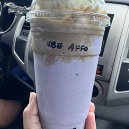 Ube affogato, ube blend with espresso shot and whipped cream