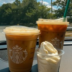 Starbucks - Pumpkin Cream Cold Brew, Iced Caramel Macchiato & Puppuccino :)