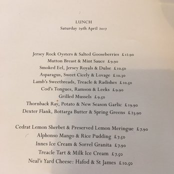 Lyle's - Lunch Menu April 2017 - British Near Me - London, XGL