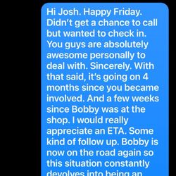 Bumpers 360 - Text to Josh gone unanswered and showing we've been extremely understanding thru this process