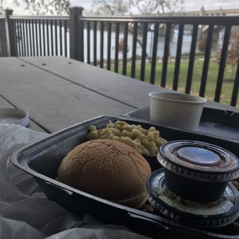 Rocky's BBQ - a hamburger and macaroni on a tray - Food Trucks Near Me - Columbia, Pennsylvania Rocky's BBQ - a hamburger and macaroni on a tray - Food Trucks Near Me - Columbia, Pennsylvania
