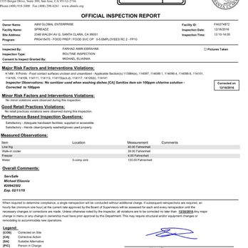 Spreadz - Santa Clara County Inspector's Report - Sandwiches Near Me - Santa Clara, California Spreadz - Santa Clara County Inspector's Report - Sandwiches Near Me - Santa Clara, California