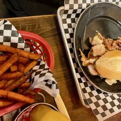 Longhorn Outpost & Barbeque Company - Chicken cheesesteak and seeet potato fries