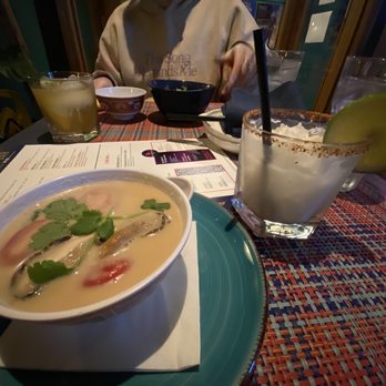 BITES Asian Kitchen + Bar - Mushroom soup and coconut margarita (tihin on the rim) - Japanese Near Me - Chicago, Illinois