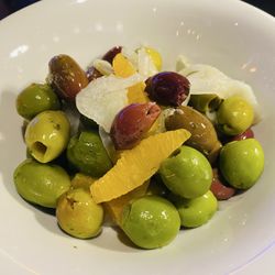 Sicilian Olives -fennel, orange, garlic, extra-virgin olive oil, served warm