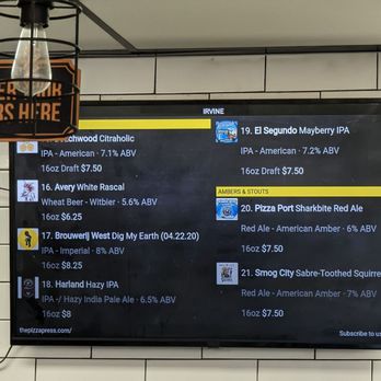 The Pizza Press - El Segundo Mayberry IPA clearly priced at $7.50. - Salad Near Me - Irvine, California The Pizza Press - El Segundo Mayberry IPA clearly priced at $7.50. - Salad Near Me - Irvine, California
