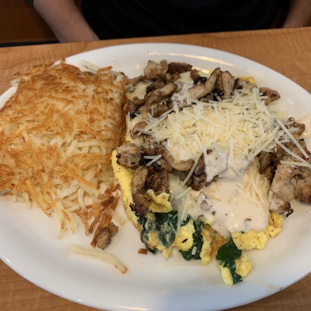 Loaded Cafe - Long Beach - Chicken Spinach Alfredo Stacker Breakfast - American Near Me - Long Beach, California Loaded Cafe - Long Beach - Chicken Spinach Alfredo Stacker Breakfast - American Near Me - Long Beach, California
