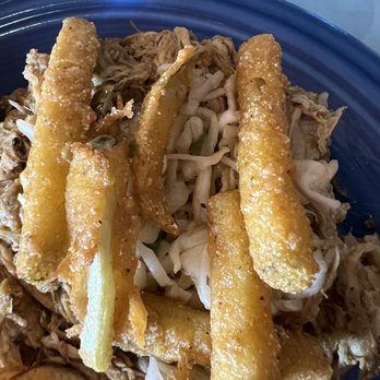 The Range Café - Pulled pork with fried pickles a a small amount of coleslaw. - Mexican Near Me - Bernalillo, New Mexico
