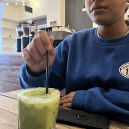 Iced matcha oat milk latte with vanilla & lavender Iced matcha oat milk latte with vanilla & lavender