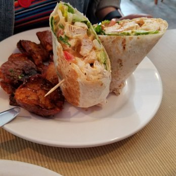 Azul 18 - Chicken Chipotle Wrap! Potatoes were so DELICIOUS! Crispy on the outside, soft inside. The wrap; I stole a bite! YUMMMM!!!! - New American Near Me - Chicago, Illinois