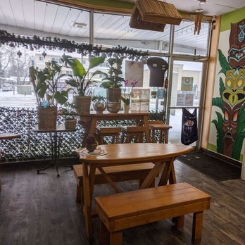 Poke & More Canada - The view to the street, really unique surfboard tables for dining in. - Hawaiian Near Me - Edmonton, Alberta Poke & More Canada - The view to the street, really unique surfboard tables for dining in. - Hawaiian Near Me - Edmonton, Alberta