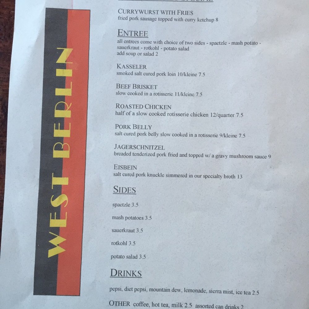 West Berlin - The menu - German Near Me - Anchorage, Alaska