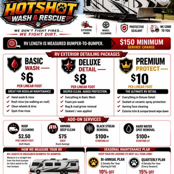 Hotshot Wash & Rescue - Have an RV that needs to be cleaned? We've got you covered. Here is our price menu for the RV detailing service. We come to you. - Pressure Washers Near Me - Georgetown, Texas Hotshot Wash & Rescue - Have an RV that needs to be cleaned? We've got you covered. Here is our price menu for the RV detailing service. We come to you. - Pressure Washers Near Me - Georgetown, Texas